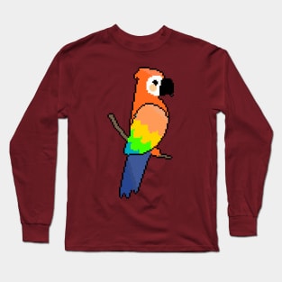 Vibrant Parrot: Pixel Art Parrot Design for Fashionable Attire Long Sleeve T-Shirt